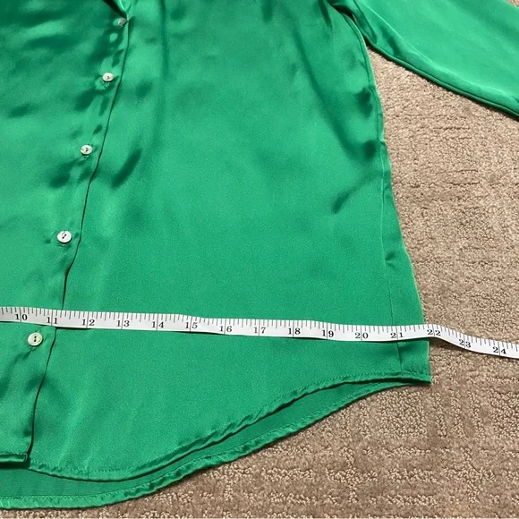 {Zara} Green Satin Style Oversized Button Down Blouse ~ Size XS - Picture 10 of 16